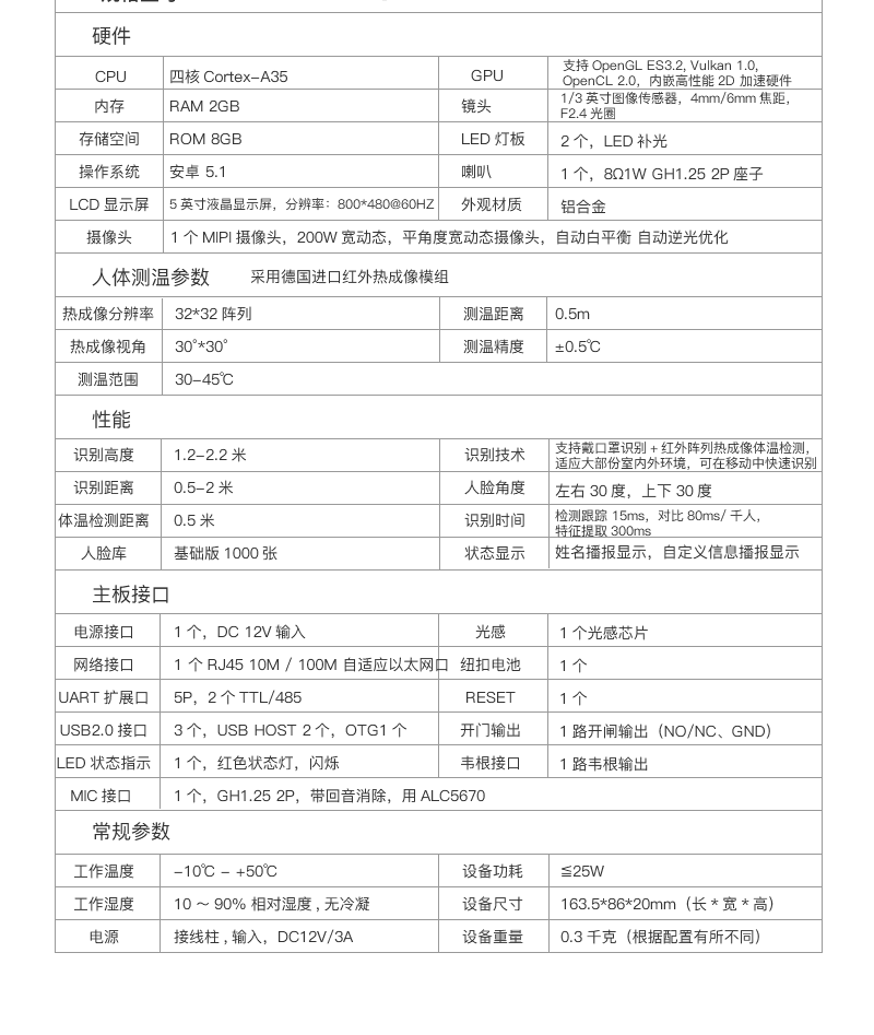 人臉識別體溫檢測平板機方案