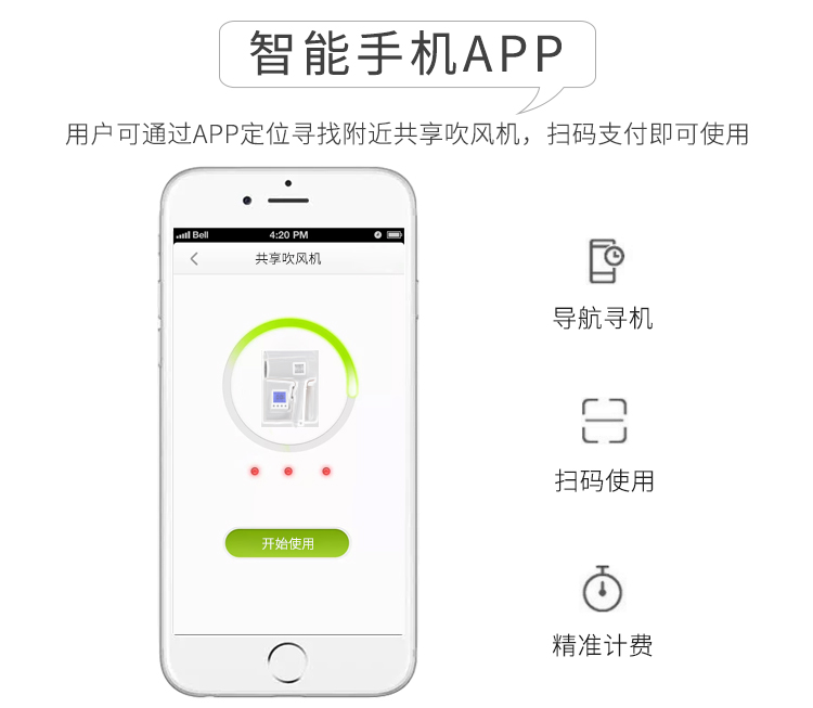 共享吹風(fēng)機(jī)的功能-智能手機(jī)APP